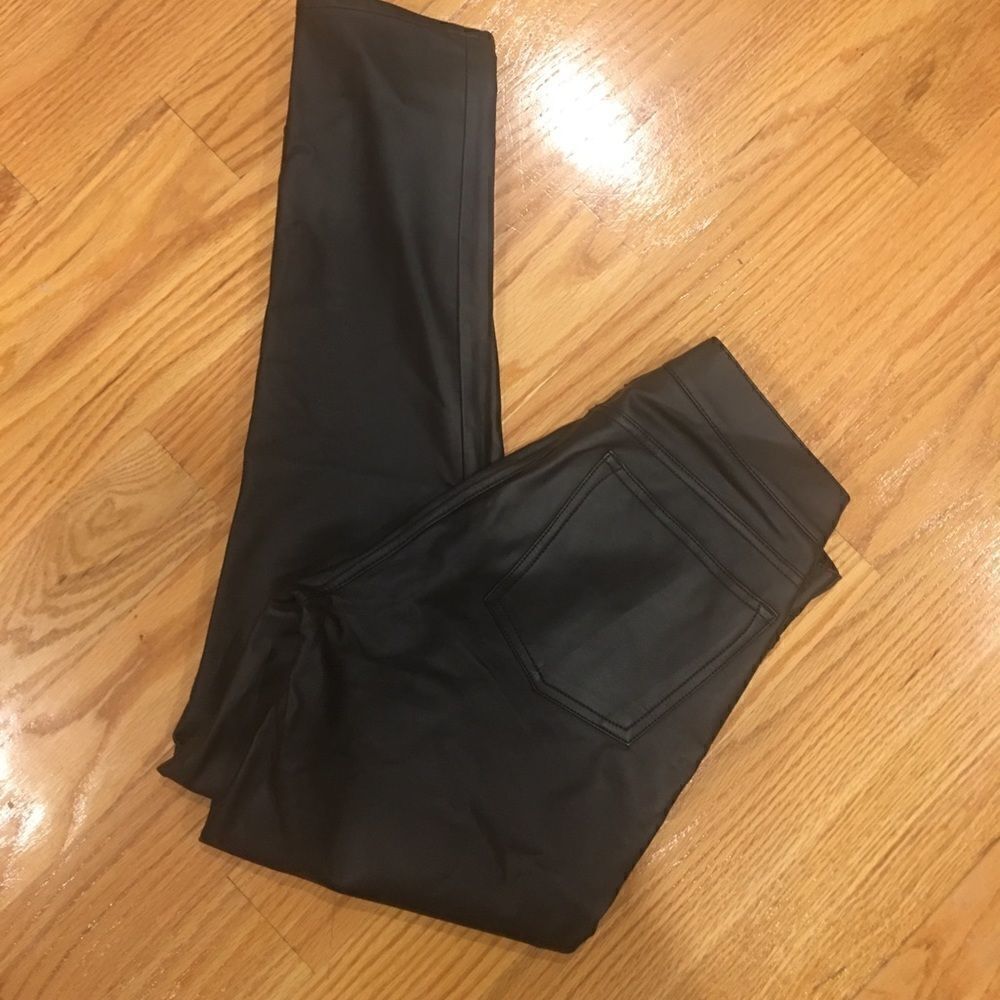 J crew size 26 black faux leather pants skinny fit